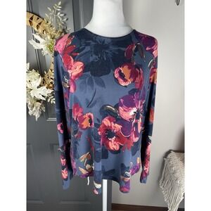 Cupio Anthropologie Cottagecore Dark Floral Top Size XL Navy Peasant Bloomcore